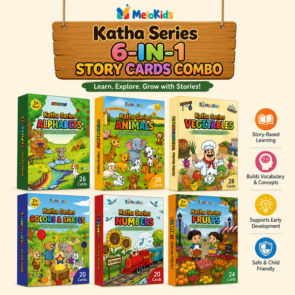 MeioKids Katha Series Story-Based Flashcards Combo for Kids (2–5 Years) | Set of 6 Story Flashcards | Preschool, Nursery, LKG, UKG & Montessori Learning