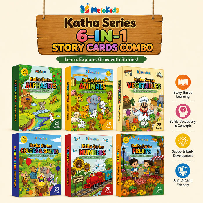 MeioKids Katha Series Story-Based Flashcards Combo for Kids (2–5 Years) | Set of 6 Story Flashcards | Preschool, Nursery, LKG, UKG & Montessori Learning