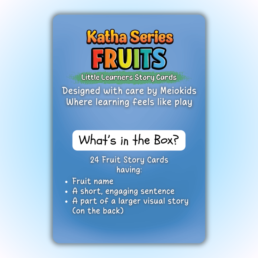 Katha Series – Little Learners Fruits Cards | Story-Based 24 Fruits | 2-5 Years | Meiokids