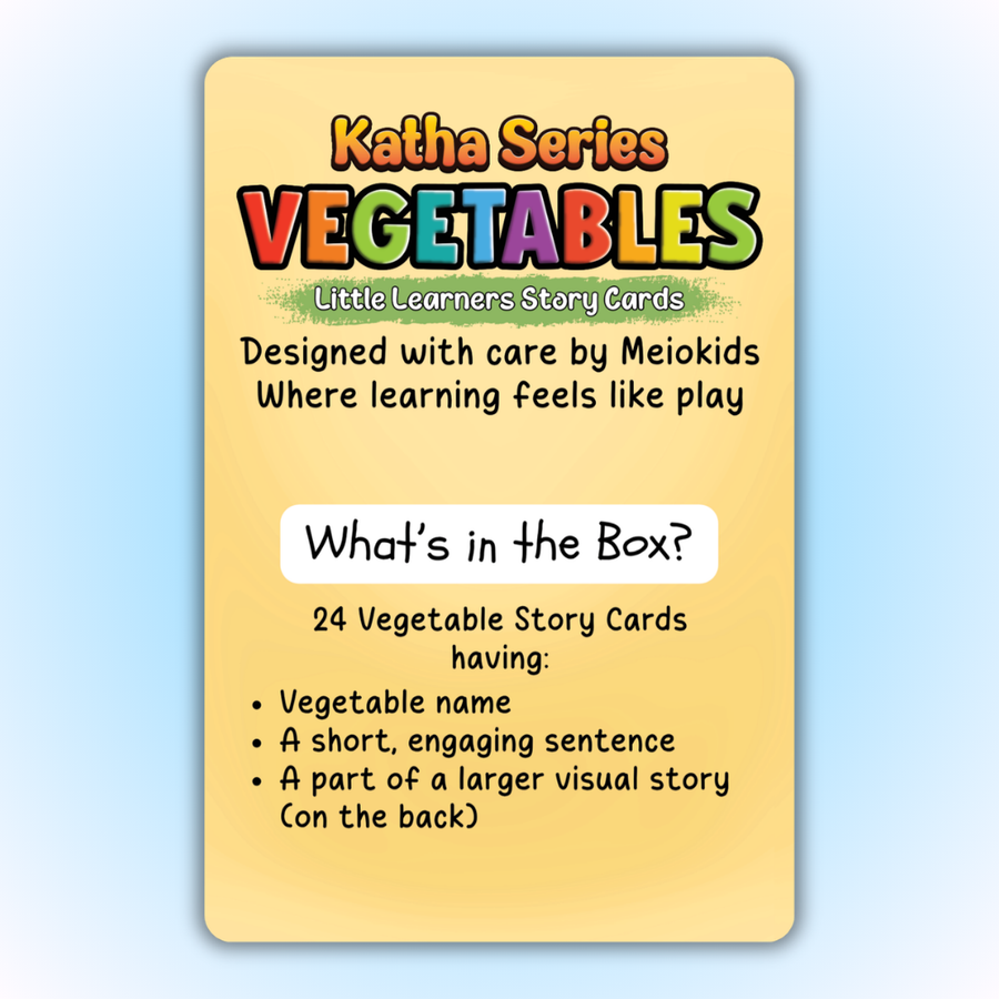 Katha Series – Little Learners Vegetables Cards | Story-Based 24 Vegetables | 2-5 Years | Meiokids